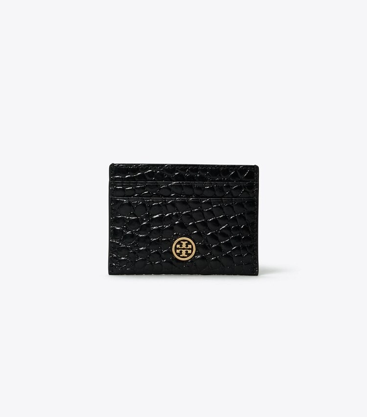 Tory Burch designer card cases Robinson Embossed Card Case in Black front