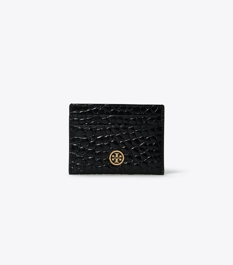 Tory Burch designer card cases Robinson Embossed Card Case in Black angle