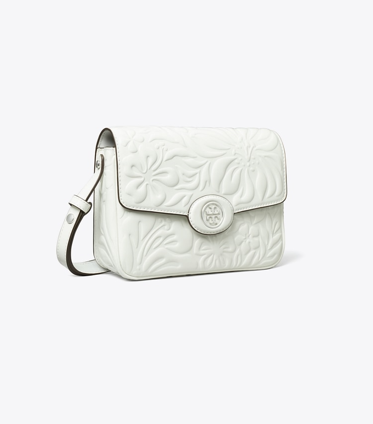 Tory Burch designer shoulder bags Robinson Floral Embossed Convertible Shoulder Bag in Blanc angle