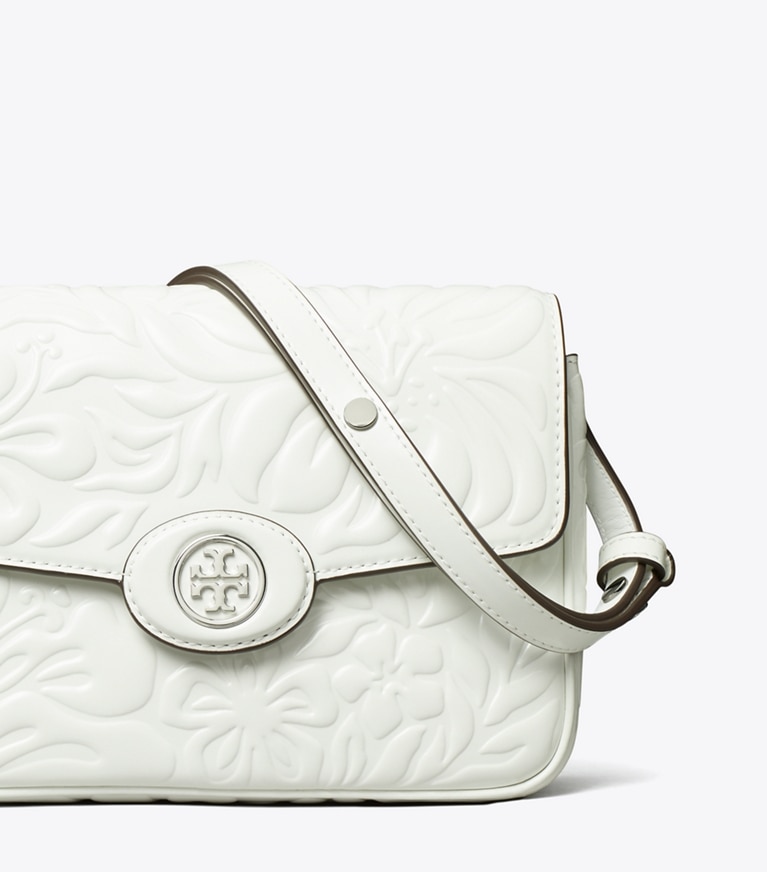 Tory Burch designer shoulder bags Robinson Floral Embossed Convertible Shoulder Bag in Blanc angle