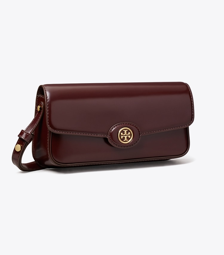 Tory Burch designer shoulder bags Robinson Floral Spazzolato Rectangular Shoulder Bag in TEMPRANILLO angle