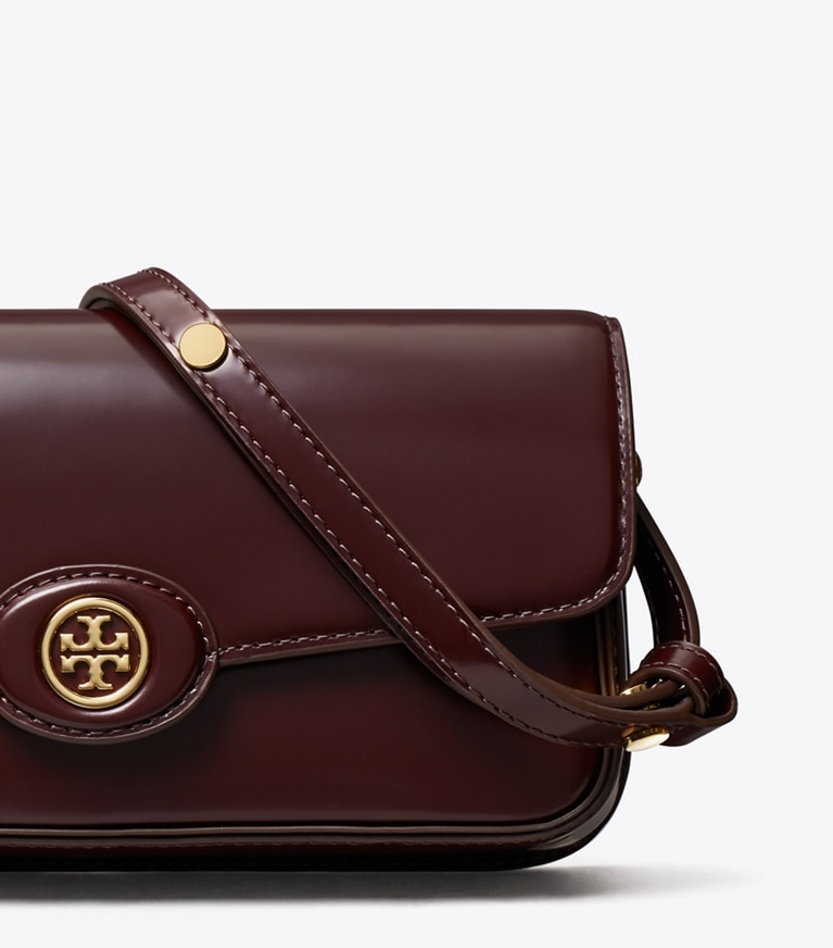 Tory Burch designer shoulder bags Robinson Floral Spazzolato Rectangular Shoulder Bag in TEMPRANILLO angle