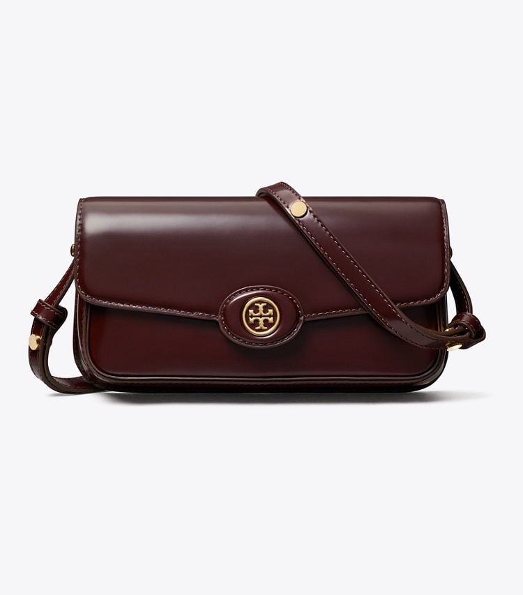 Tory Burch designer shoulder bags Robinson Floral Spazzolato Rectangular Shoulder Bag in TEMPRANILLO front