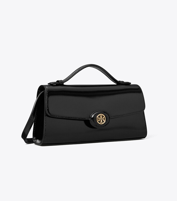 Tory Burch designer kleine taschen Robinson Geldbörse aus Spazzolatoleder mit Tragegriff oben und Kette in Black angle