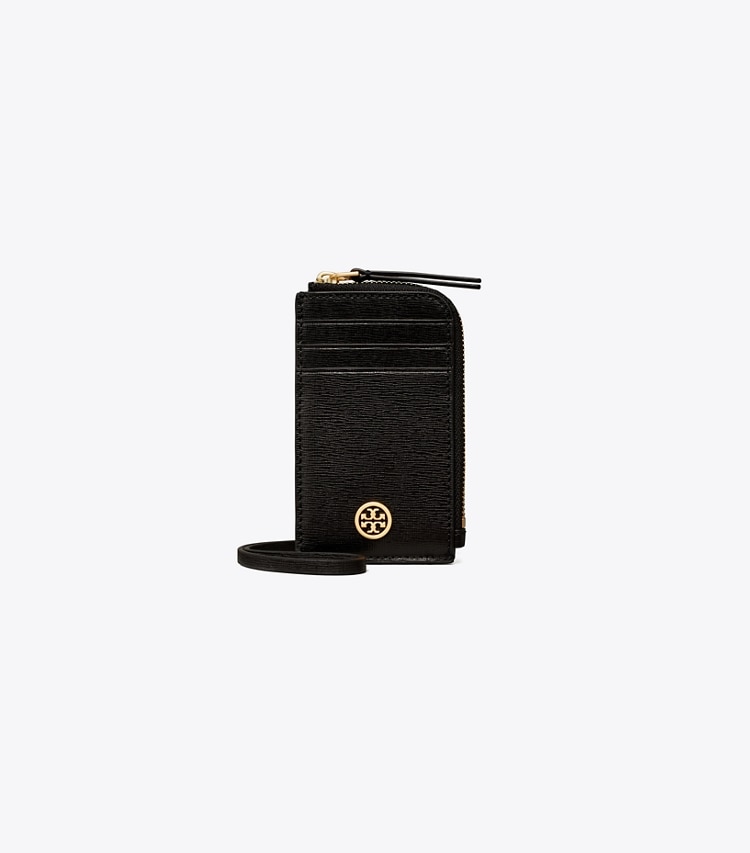 Tory Burch designer card cases Robinson Lanyard in Black front