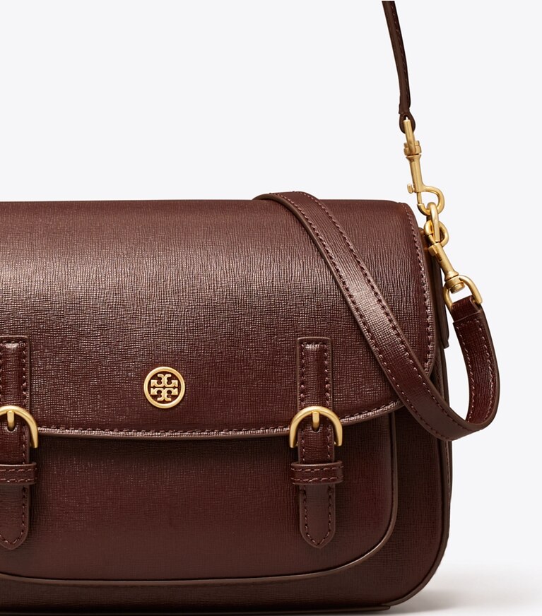 Tory Burch designer crossbody bags Robinson Messenger in TEMPRANILLO angle