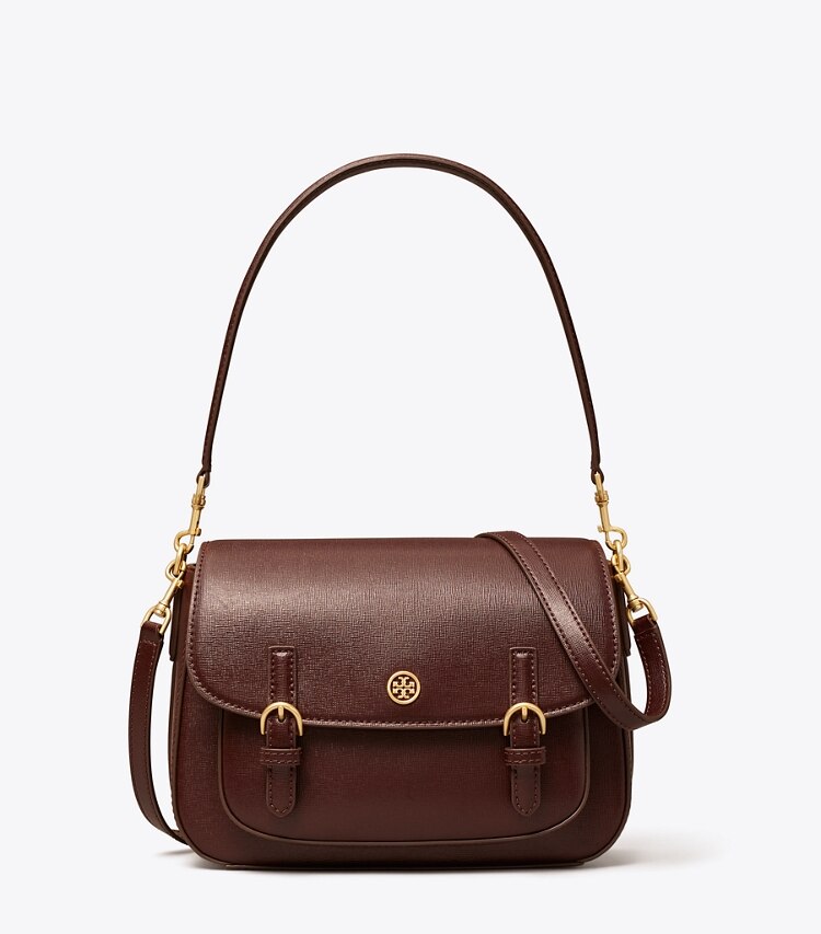 Tory Burch designer crossbody bags Robinson Messenger in TEMPRANILLO front