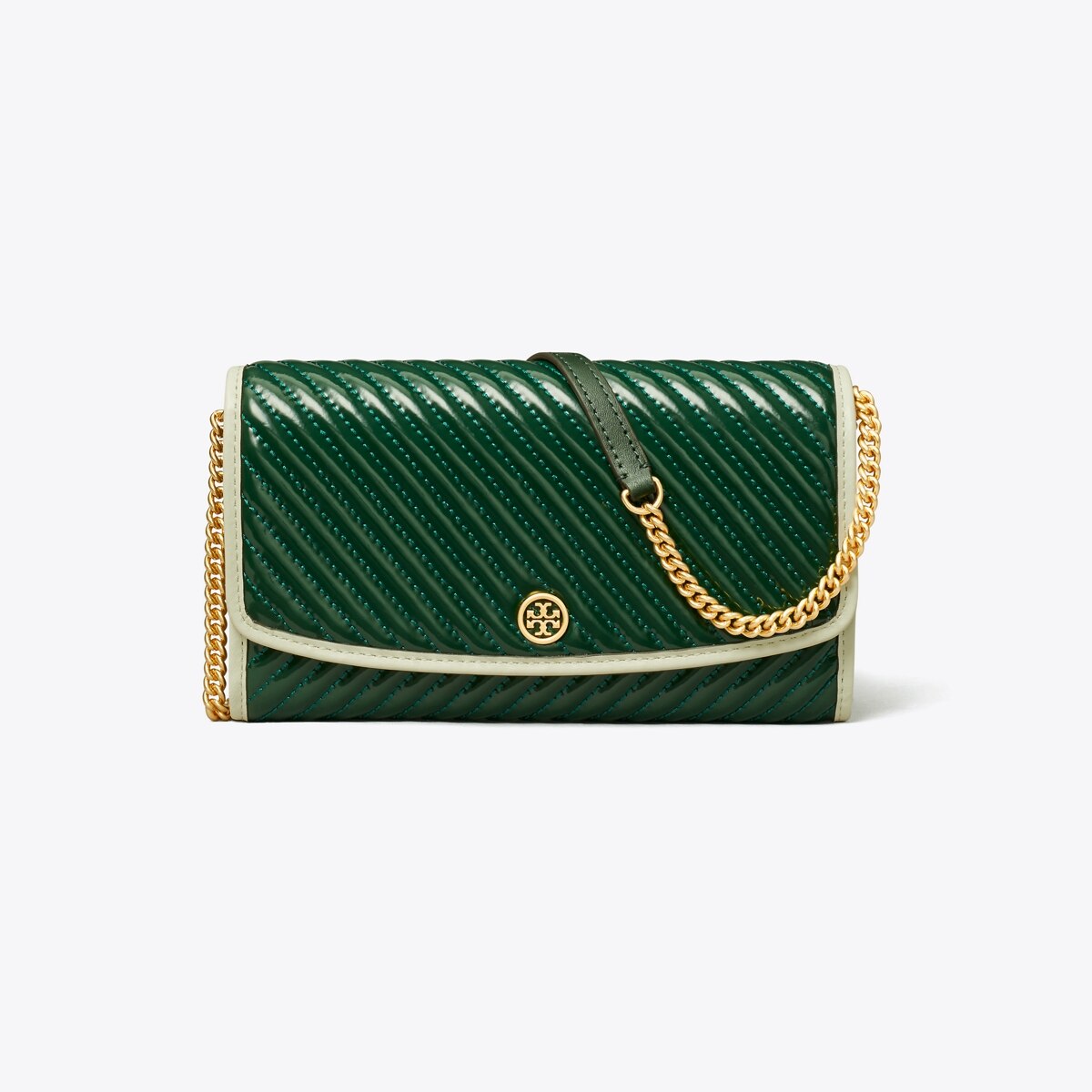 ★TB★Robinson Patent Puffy Quilted Card Case★Pine Tree Tory Burch Robinson Patent Quilted Card Case In Pine Tree