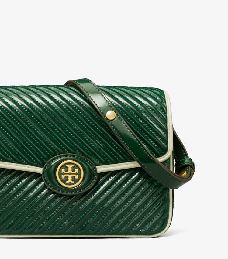 Tory Burch designer shoulder bags Robinson Patent Quilted Shoulder Bag in Pine Tree detail