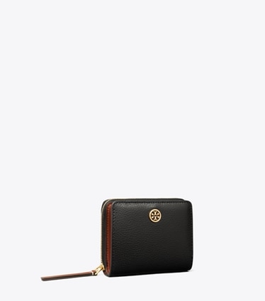 Tory Burch designer wallets Robinson Pebbled Bi-Fold Wallet in Black angle