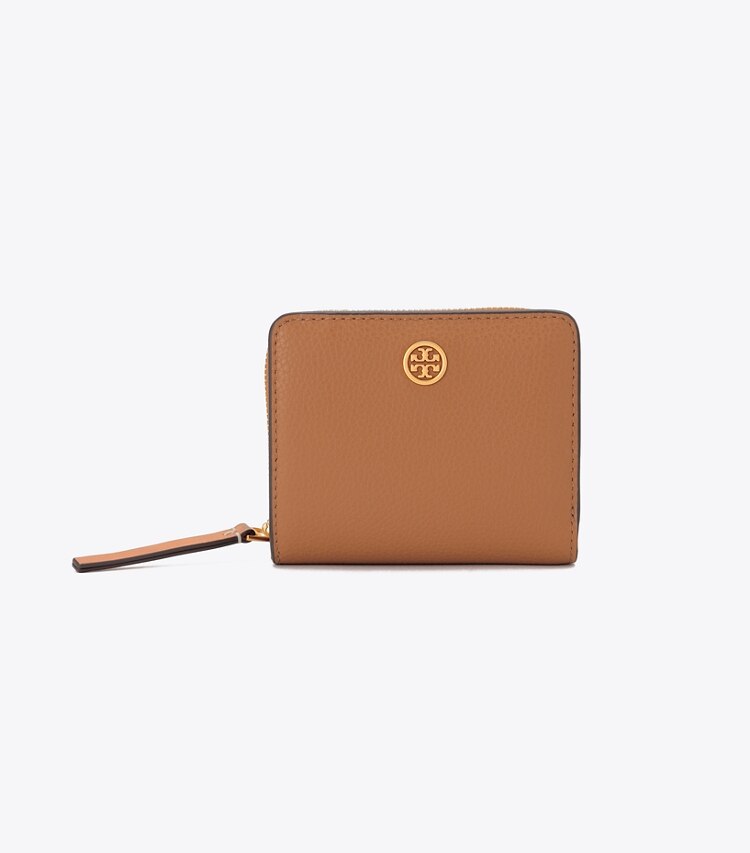 Tory Burch designer wallets Robinson Pebbled Bi-Fold Wallet in Tiger's Eye front