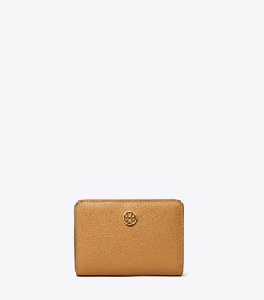 Tory Burch designer 財布 ロビンソン ペブルド バイフォールド ウォレット in Tiramisu front
