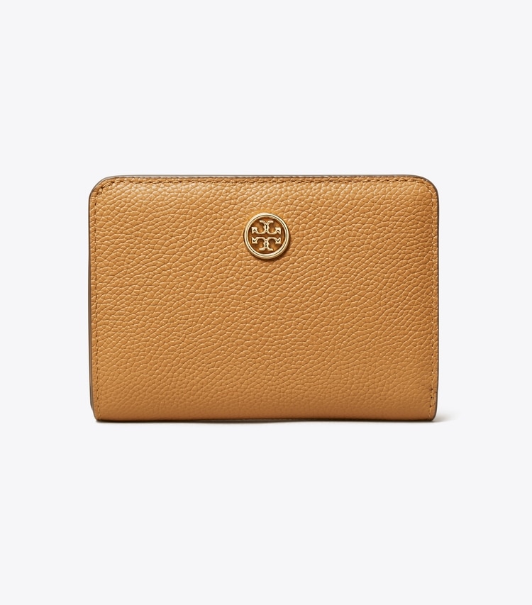 Tory Burch designer 財布 ロビンソン ペブルド バイフォールド ウォレット in Tiramisu front