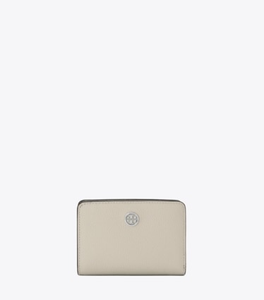Tory Burch designer 財布 ロビンソン ペブルド バイフォールド ウォレット in Sage Stone front