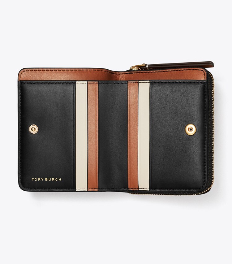 Tory Burch designer wallets Robinson Pebbled Bi-Fold Wallet in Black overhead
