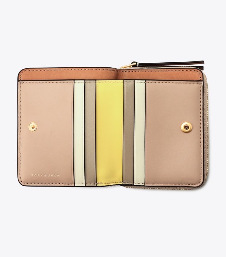Tory Burch designer wallets Robinson Pebbled Bi-Fold Wallet in Goan Sand overhead