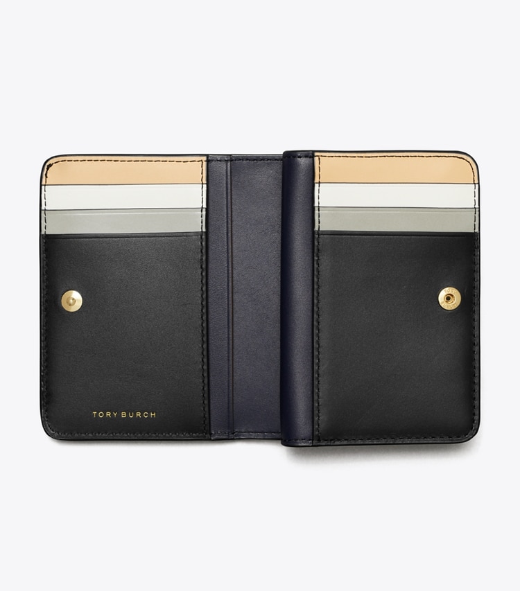 Tory Burch designer 財布 ロビンソン ペブルド バイフォールド ウォレット in Black オーバーヘッド