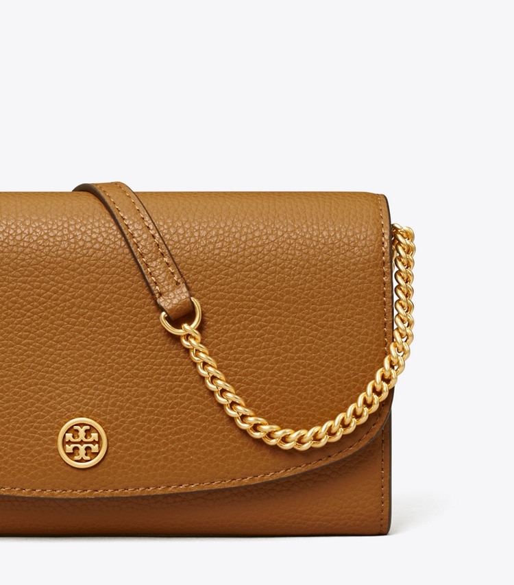 Tory Burch designer mini bags Robinson Pebbled Chain Wallet in Tiger's Eye detail