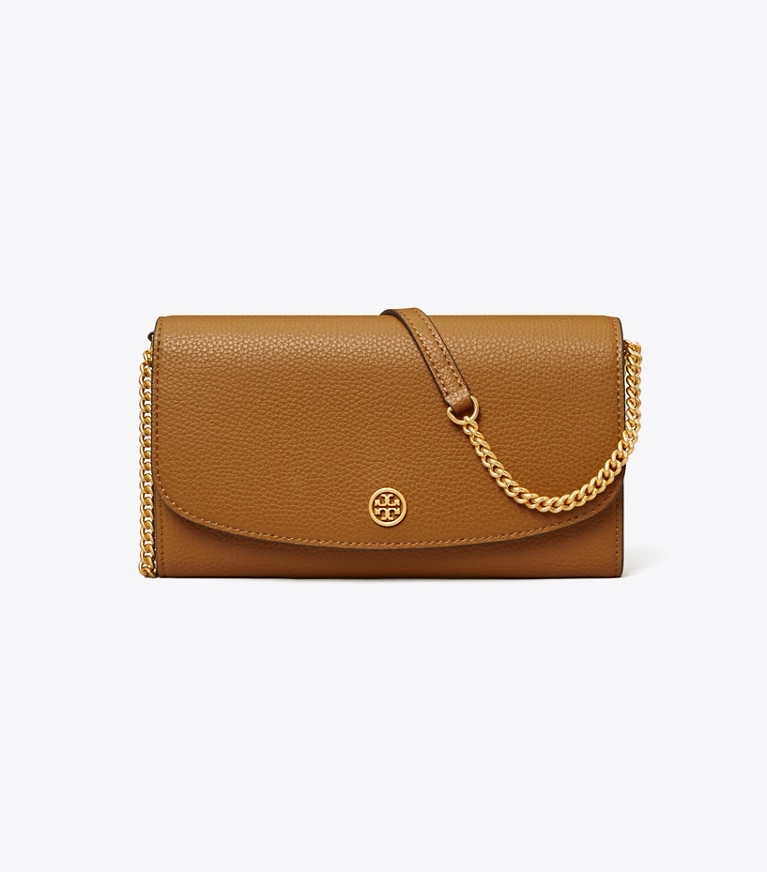 Tory Burch designer mini bags Robinson Pebbled Chain Wallet in Tiger's Eye angle