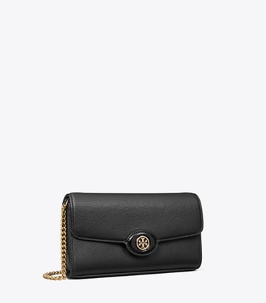 Tory Burch designer mini bags Robinson Pebbled Crossbody in Black angle