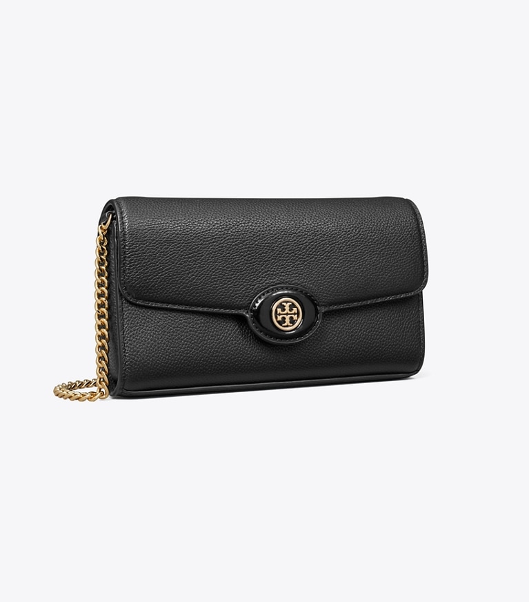 Tory Burch designer mini bags Robinson Pebbled Crossbody in Black angle
