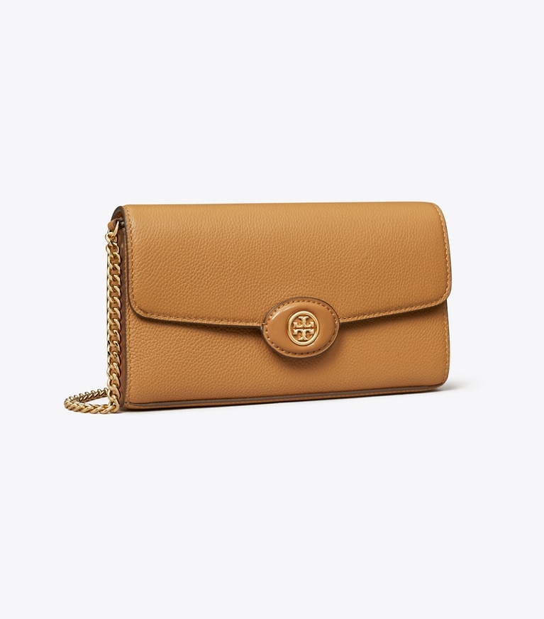Tory Burch designer mini bags Robinson Pebbled Crossbody in Tiramisu angle