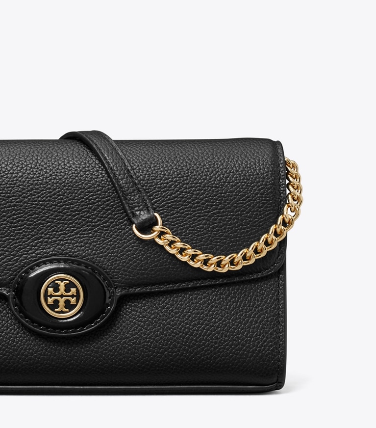 Tory Burch designer mini bags Robinson Pebbled Crossbody in Black angle