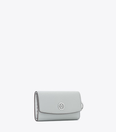 Tory Burch designer カードケース ロビンソン ペブルド キーケース in Light Granite angle