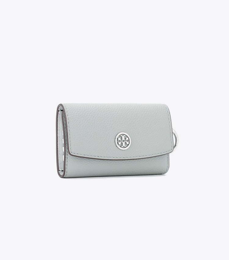 Tory Burch designer カードケース ロビンソン ペブルド キーケース in Light Granite angle