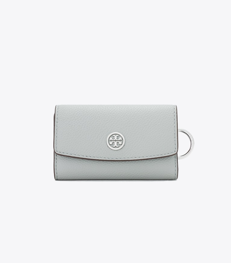 Tory Burch designer カードケース ロビンソン ペブルド キーケース in Light Granite angle