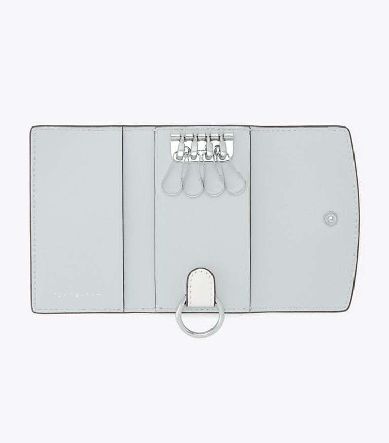 Tory Burch designer カードケース ロビンソン ペブルド キーケース in Light Granite angle