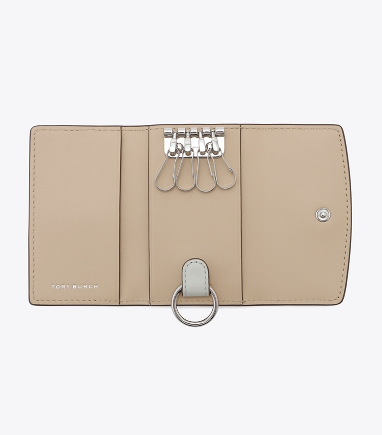 Tory Burch designer カードケース ロビンソン ペブルド キーケース in Sage Stone オーバーヘッド