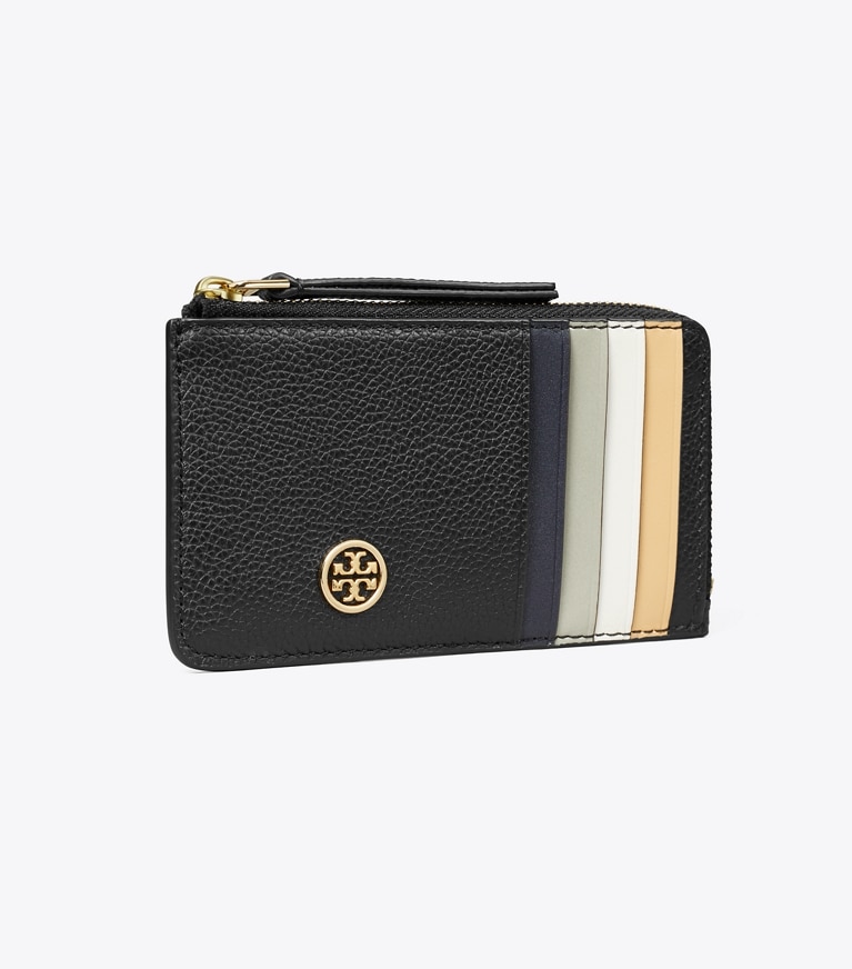 Tory Burch designer カードケース ロビンソン ペブルド トップジップ カードケース in Black angle