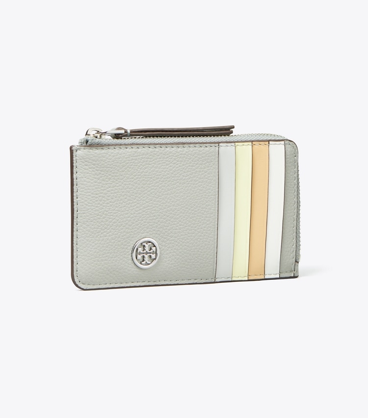 Tory Burch designer カードケース ロビンソン ペブルド トップジップ カードケース in Light Granite angle