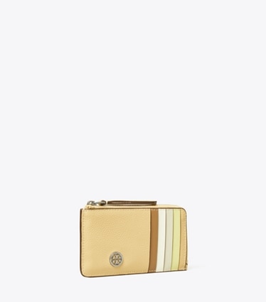 Tory Burch designer カードケース ロビンソン ペブルド トップジップ カードケース in Praline angle