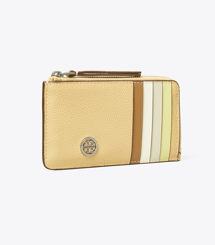 Tory Burch designer カードケース ロビンソン ペブルド トップジップ カードケース in Praline angle