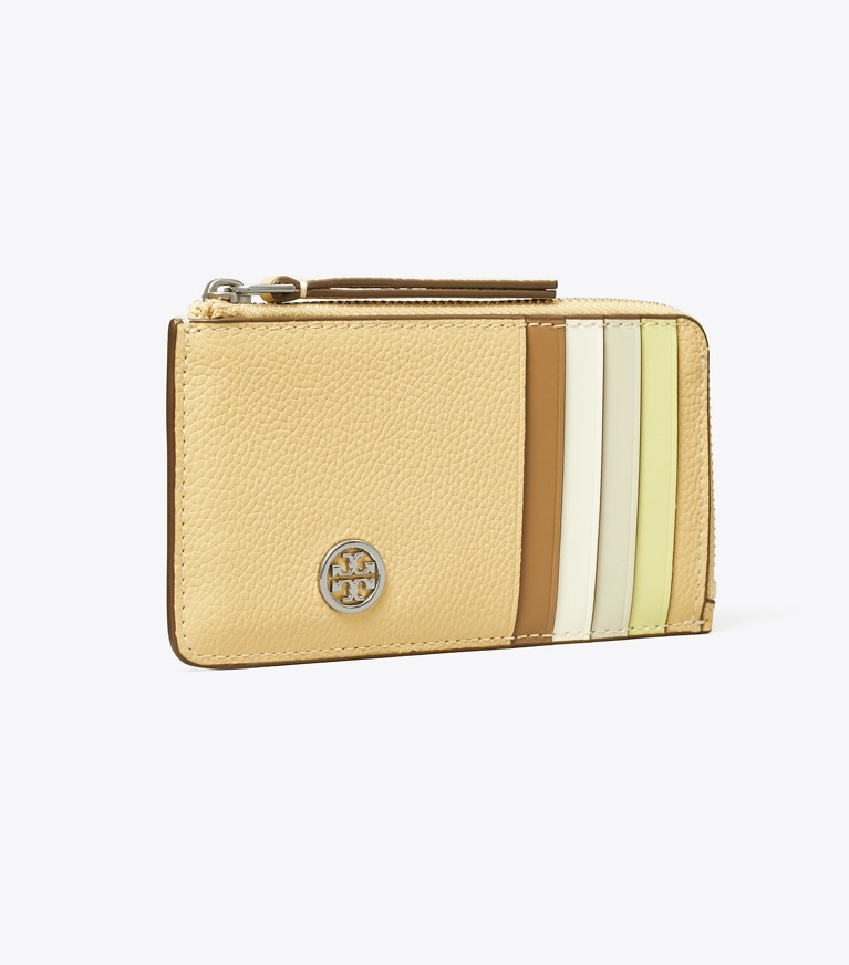 Tory Burch designer カードケース ロビンソン ペブルド トップジップ カードケース in Praline angle