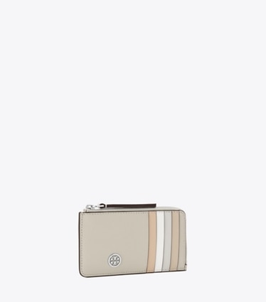 Tory Burch designer カードケース ロビンソン ペブルド トップジップ カードケース in Sage Stone angle