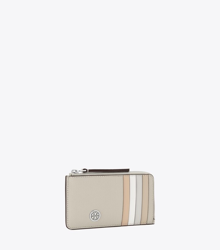 Tory Burch designer カードケース ロビンソン ペブルド トップジップ カードケース in Sage Stone angle