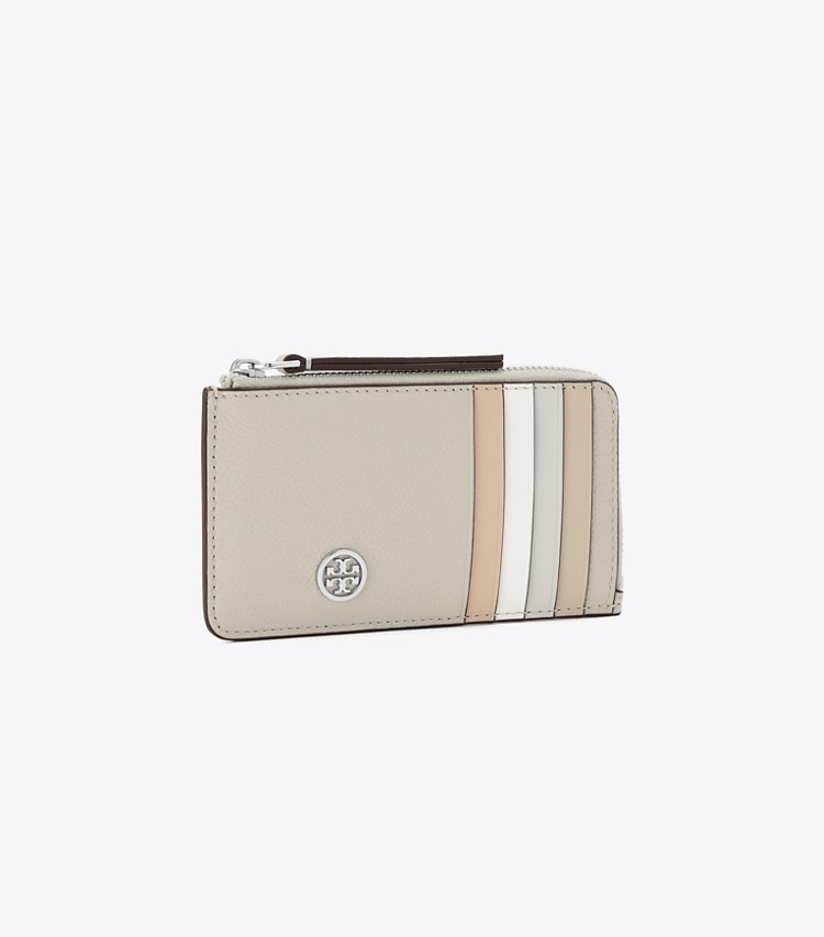 Tory Burch designer カードケース ロビンソン ペブルド トップジップ カードケース in Sage Stone angle
