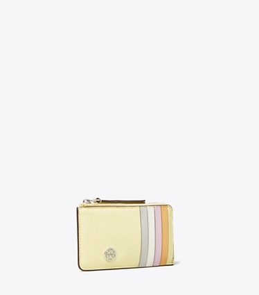 Tory Burch designer card cases Robinson Pebbled Top-Zip Card Case in Lemon angle
