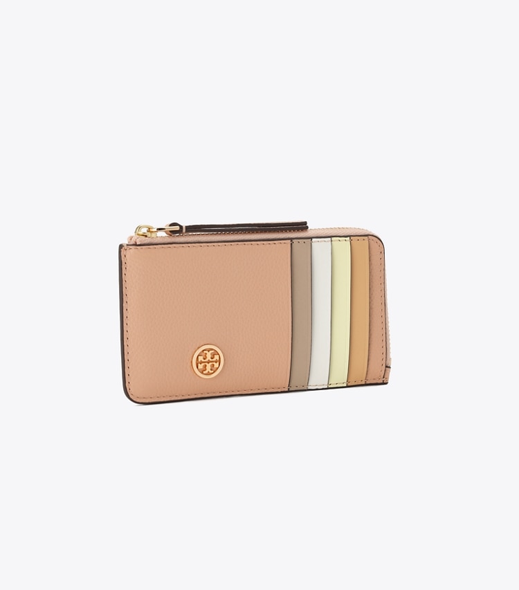 Tory Burch designer カードケース ロビンソン ペブルド トップジップ カードケース in Goan Sand angle