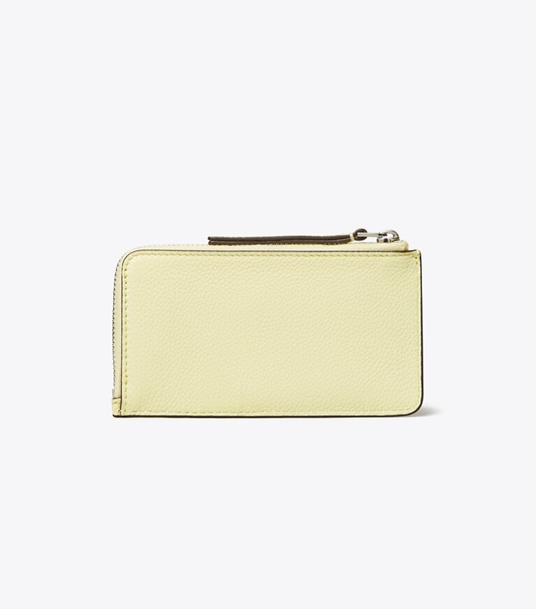 Tory Burch designer portacarte Robinson Pebbled Top-Zip Card Case in Lemon angle
