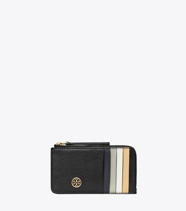 Tory Burch designer カードケース ロビンソン ペブルド トップジップ カードケース in Black front