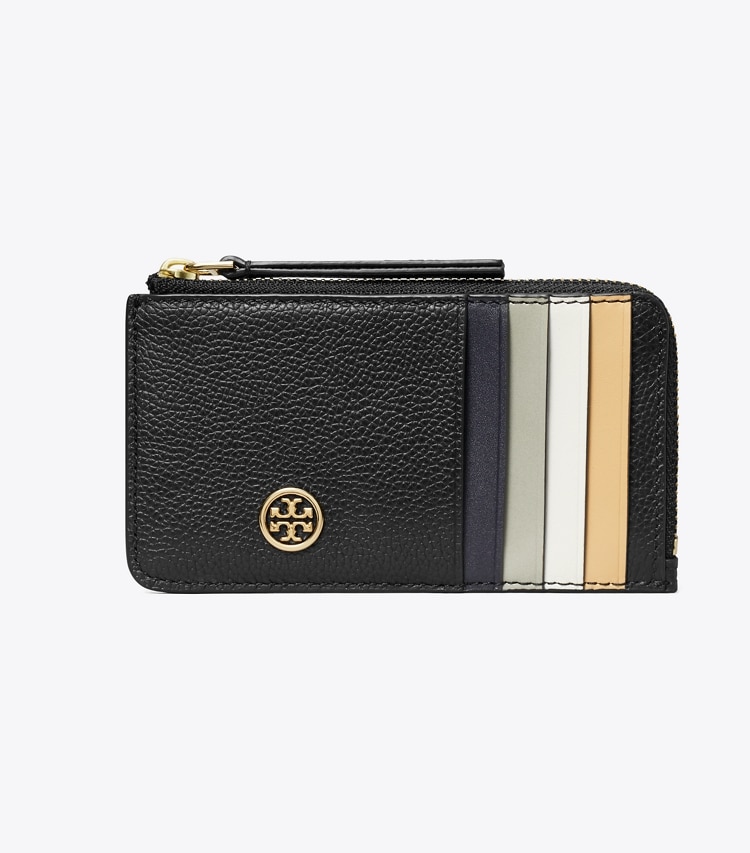 Tory Burch designer カードケース ロビンソン ペブルド トップジップ カードケース in Black front