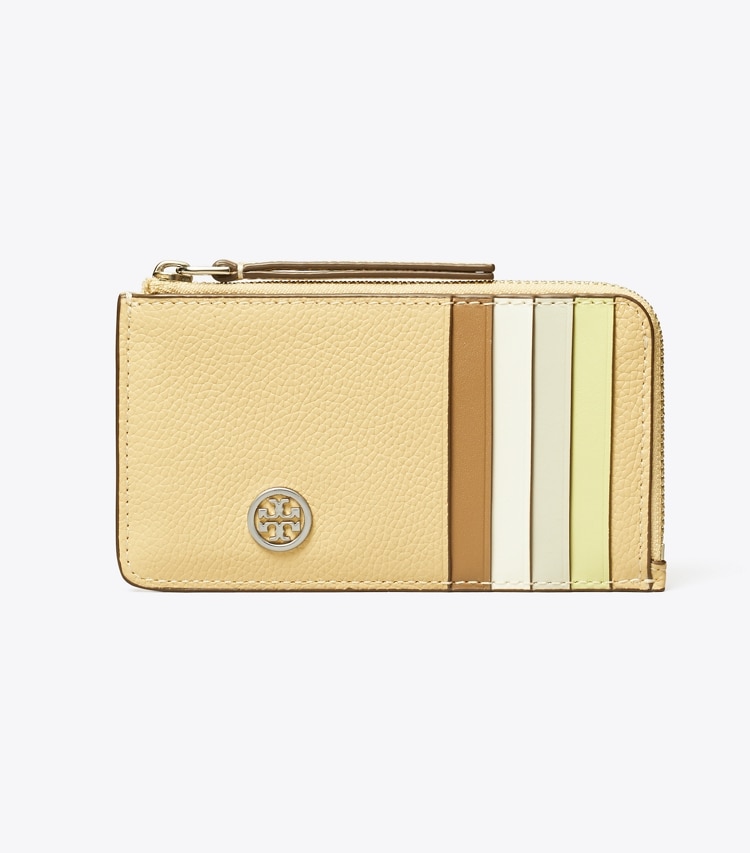 Tory Burch designer カードケース ロビンソン ペブルド トップジップ カードケース in Praline front