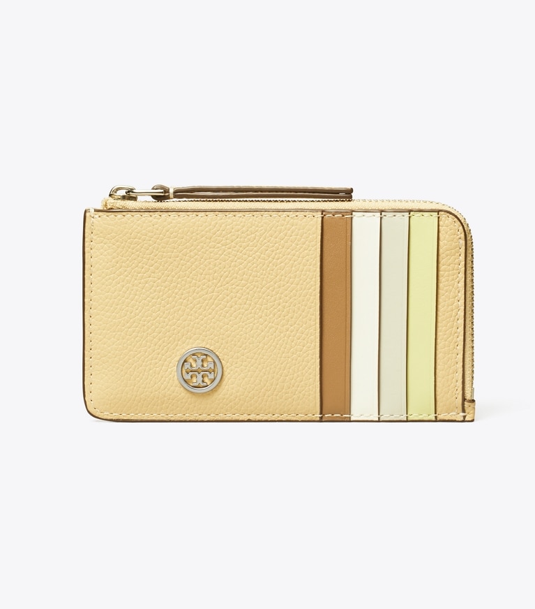 Tory Burch designer カードケース ロビンソン ペブルド トップジップ カードケース in Praline angle