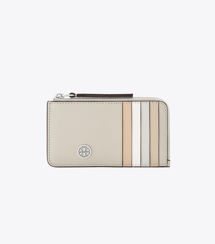 Tory Burch designer カードケース ロビンソン ペブルド トップジップ カードケース in Sage Stone front