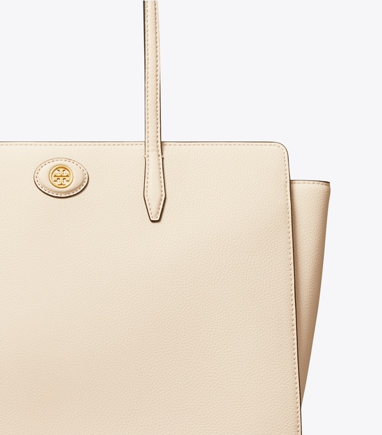 Tory Burch designer tote bags Robinson Pebbled Tote in New Cream angle