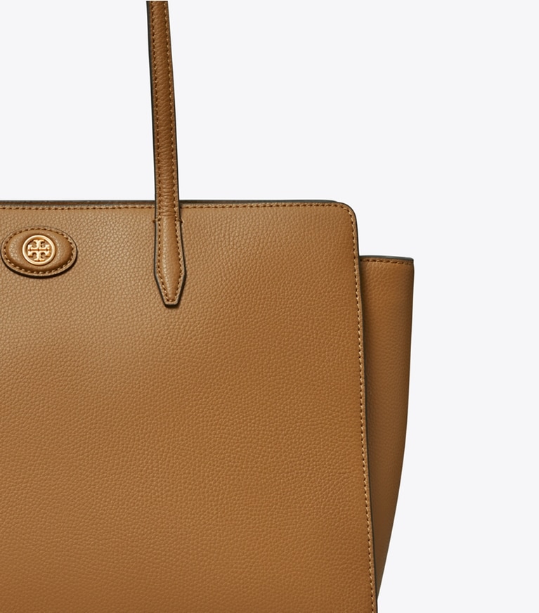 Tory Burch designer tote bags Robinson Pebbled Tote in Tiger'S Eye detail